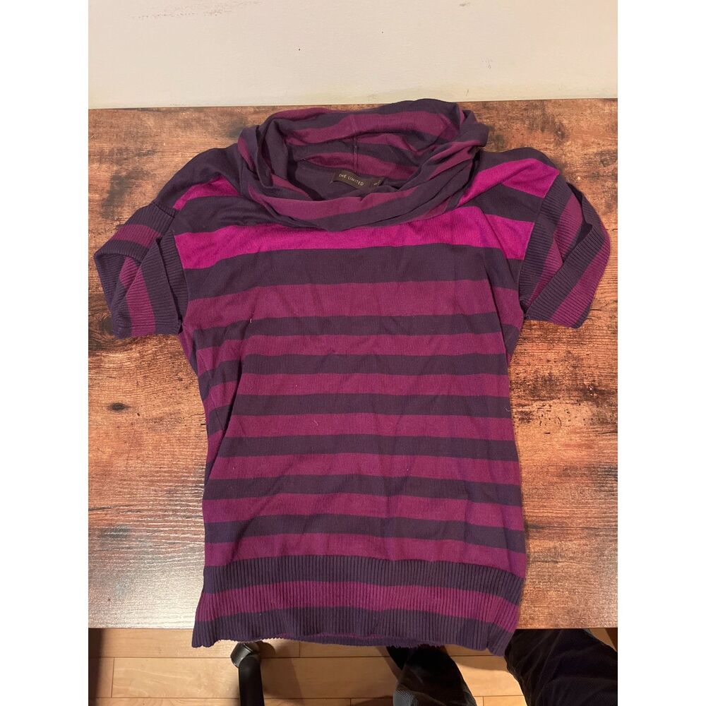 The Limited Purple and Blue short sleeve cowel neck knit sweaters